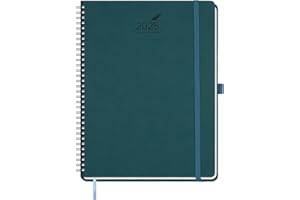BEZEND Agenda 2025 A4 Couverture Souple en Cuir PU 21,5 x 28,5 cm Agenda Semainier Vertical avec 100 GSM Papier Certifié | Planner 2025 Spirale avec Onglet Mensuel - Vert Foncé