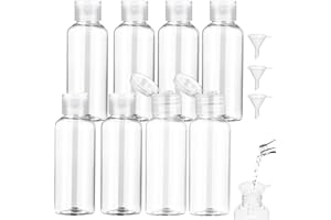 OKALABANDEE Flacon Voyage 8 Pièces Kit,100ml Bouteilles Transparent Voyage en Plastique vides avec 3 Petits entonnoirs,Voyage Accessoires Contenant Voyage,pour Cosmétiques, Lotion, Shampoing, Gel Douche