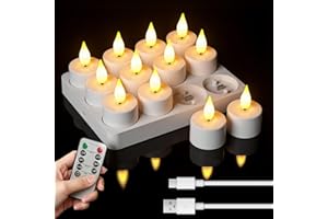 KagoLing Bougie LED, 12 Rechargeable Bougies Chauffe Plat avec Télécommande et Minuterie, 100 + Heures Fausse Bougie Flamme Vacillante, Decoration pour Noël Halloween Anniversaire Mariage Salon Table