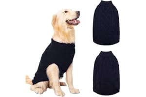 Mihachi Turtleneck Dog Jumper - Dog Sweater Winter Coat Apparel Classic Cable Knit Clothes with Leash Hole for Cold Weather