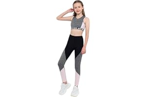 Doomiva 2 Pièces Ensemble Survêtement Enfant Fille Ado Vêtements de Sport Eté Brassière Corp Tops de Danse Yoga Leggings Jogging Pantalon de Sport Fitness Streetwear 4-16 Ans