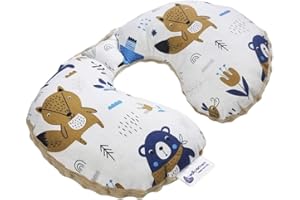 Medi Partners Coussin Voyage Enfant de Cou pour Bebe Repose Tete Voiture Oreiller Voyag - 100% Coton/Minky Oreill Cale Nuque Tour du Voiture Avion Bébé (Boho Animals avec Beige Minky)