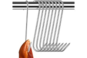 WEERSTONE Butcher Hooks, 20 Pieces, S Hooks, Stainless Steel Smoking Hooks, Hanging Hooks, 15 cm, Butcher Hooks, Kitchen Hooks, Meat Hooks, Fish Hooks, S-shaped Hooks for BBQ Baking, Meat Processing (15 cm)