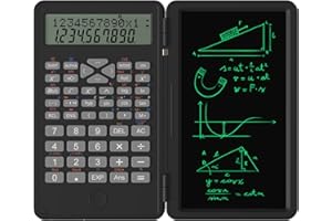 FUNFANG Calcolatrice matematica con lavagna Calcolatrice scientifica con lavagna cancellabile 240 funzioni Display LCD a 2 righe Pieghevole Calcolatrice finanziaria Matematica Forniture scolastiche