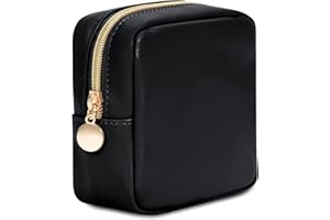 WANDERING NATURE Mała kosmetyczka do torebki, mini kosmetyczka do makijażu, mała kosmetyczka dla kobiet, mała kosmetyczka z wsuwanymi kieszeniami, ekologiczna skóra wegańska (zgłoszona do opatentowania), Czarny, S