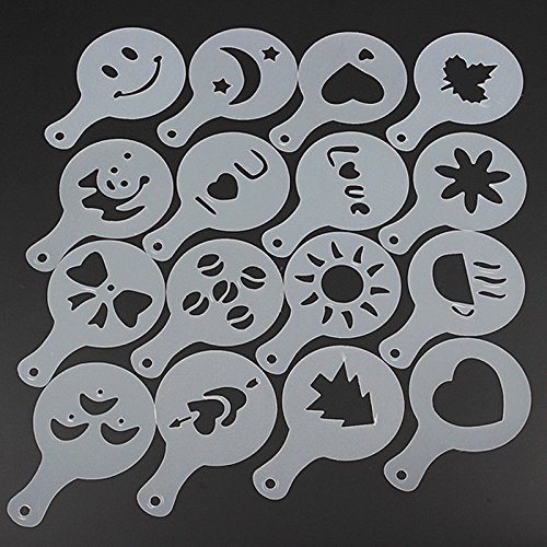 Fineway@ Schokoladen-Streuer aus Edelstahl + 16 Barista-Schablonen für Cappuccino und Kaffee - 3