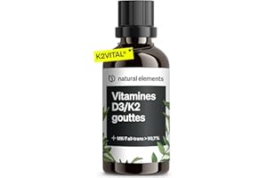 NATURAL ELEMENTS Vitamine D3 & K2 en Gouttes Premium 50 ml, Vitamine K2 99,7% All-Trans (K2VITAL® de Kappa) + Vitamine D Hautement Biodisponible, Liquide Fortement Dosée, Sans Additifs