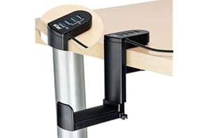 KIWIFOTOS Supporto per cuffie con gancio girevole a 360° + morsetto regolabile a molla, supporto per cuffie da gioco da tavolo, con USB 3.0 x1 + USB 2.0 x3