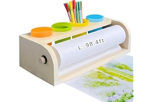 WAYUTO Tisch-Papierrollenspender aus Holz mit Papierrolle und Stifthalter, Tassen, Bastelpapierrollenspender, Desktop-Papierrollenhalter, Papierrollenstaffelei, Kunstpapierrollenständer für Kinder