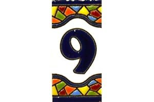 ART ESCUDELLERS Cyfry domu - 7,6 cm. Ręcznie malowane kafelki z numerami do domów na znaki, adresy i nazwiska Numery adresowe do domów. Numery i litery adresowe domu Design Mozaico MINI 7,29 x 3,5 cm (numer 9)