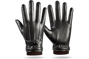 LJCZKA Męskie zimowe skórzane termiczne rękawiczki do ekranów dotykowych, czarne rękawiczki ze skóry PU męskie regulowane ciepłe rękawiczki do jazdy, Czarny #1, M