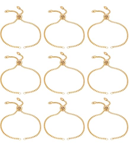 Bracciali Catena Regolabili Braccialetti Cursore Regolabili Beebeecraft - 6 Pezzi Placcati Oro 18K Con Zirconi - 25 Cm Braccialetti Cursore Personalizzabili - 12