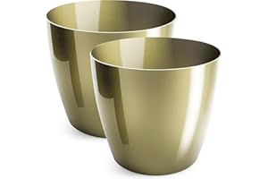 ‎PECZEKO PECZEKO Blumentopf glänzender, Pflanzkübel aus Übertopf Kunststoff Dekorativer Topf für, groß und klein Pflanzen, 2er-Set blumenkübel, blumenkübel kräutertopf, (2 Pack) Gold, ø 14 cm