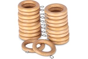 MERCURY TEXTIL- Anillas de Cortina de Madera con Gancho de Acero Inoxidable, Arandelas para Barra de Cortina de Cortina ø 28mm con Ojales. (Madera, 20)