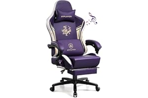 GTPLAYER Silla Gaming Ergonómica con Altavoces Bluetooth y Reposapiés Reclinable Silla Oficina Dragon Series con Reposacabezas y Cojín Lumbar para Trabajar y Jugar Morado