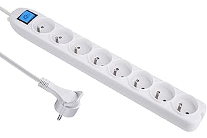 Electraline 32045 listwa zasilająca z 8 gniazdami, z przełącznikiem, Electraline 1,5 m, biała, 32045