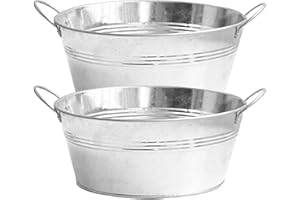 XJKLBYQ Planteur galvanisé 2pcs Grande Baignoire galvanisée Ronde avec poignées Robustes 9,76x4,33 Pouces Planteur en Zinc pour Plantation, Boissons, Seau à Glace, planteur métallique