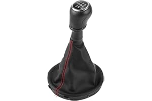 TUCKBOLD 5 Speed Manual Gear Shifter Knob with Cover for Volkswagen Transporter T5/T6 | Gearbox Stick Shifter Lever Knob Black Red Plastic Faux Leather 1 Pcs