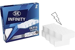 SK INFINITY 2x Ultra Power Magic Eraser Sponge | Erases Impossible Stains UP to 100% Chemical Free Multi-Functional Sponge Long-Lasting Easy Cleaning for Comfort and Effortless Shine (Pack of 1 (2pc))