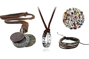 JinYu Drake grawerowany pierścionek, wisiorek, naszyjnik z brązowym skórzanym łańcuszkiem i skórzaną bransoletką, 20 szt. niezbadanych wodoodpornych, uroczych naklejek