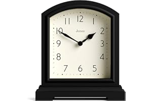 JONES CLOCKS® Tavern Reloj de repisa | Diseño Moderno de la Parte Superior del Arco | Negro | Estilo clásico contemporáneo para Escritorio, Mesa, estantería o mesita de Noche