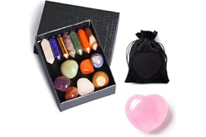 CQQNIU Juego de 15 cristales curativos de primera calidad para regalos piedras meditación yoga piedras preciosas naturales pulidas alivio de piedras preciosas terapia amuleto chakra cuarzo palma reiki