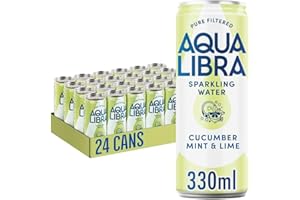 AQUA Libra Sparkling Water, Sugar Free Fruit Water, No Sugar, No Calories, Cucumber, Mint & Lime, 330 ml Pack of 24