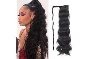 QKEPCY Extension Coda Capelli Estensioni Lungo Coda di Cavallo Posticci per Capelli Ricci Wrap Around Ponytail Extension Ondulato Naturale Sintetico Resistente al Calore Nero 60cm