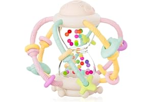 ZYLUNIY Reloj de arena Sonajero y Mordedor de Silicona para Bebé, Mordedores Bebés 3-6meses, Regalo Recien Nacido,Educativos Sensorial Silicona Regalo de Niños Y Niñas 1 año (Amarillo)