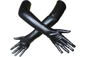Hioip Women's Faux Leather Sexy Long Gloves, Wet Look Gloves Women Fancy Dress 80's Gloves Opera, Shiny Look Adult Latex Sexy Long Gloves for Daily Costume Cosplay Evening Party Wedding