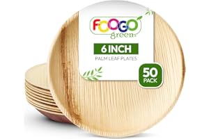FOOGO Green 50 Platos Desechables de Hoja de Palma, 15 cm, Redondos Pequeños, Biodegradables, Compostables, Como Platos de Madera, Bambú, Papel, para Comida Caliente, Bodas, Picnics, Fiestas