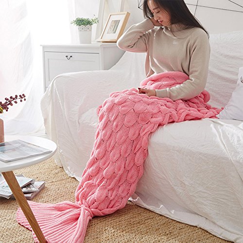 Umeicool Meerjungfrau Decke häkeln Handbuch weich Waage Kesselstein Vier Jahreszeiten Schlafsack Decken Für Kinder oder Erwachsene (Rosa) - 2