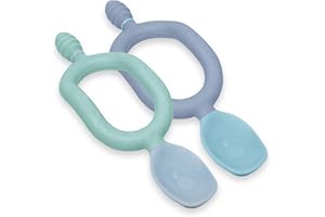 Bibado - Dippit Baby Spoon and Dipper, Mint & Blue (2-Pack) - Soft, Chewable Dipper & Deep Spoon - Two-Hand, Sensory Grip - Baby Weaning Set - Weaning Spoons - Baby Gifts - Baby Essentials - 6 Months+