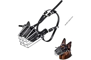 YINRIKOM Bozal para Perro, Cesta de Metal para la Cara del Perro, Correa de Cuero Ajustable Transpirable Adecuada para Perros Grandes y medianos (L) (Ferroso M)