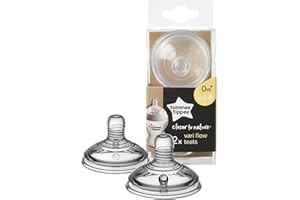 Tommee Tippee Closer to Nature Baby Bottle Teats, Breast-like, Anti-colic valve, Soft Silicone, Vari-Flow, Pack of 2