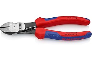 Knipex Szczypce tnące boczne o zwiększonym przełożeniu fosforanowane, czarne, z wielokomponentowymi nasadkami 180 mm karta do sprzedaży w systemie (samoobsługi/blister) 74 12 180 SB