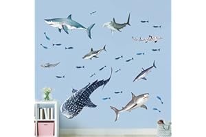 wondever Pegatinas de Pared Bajo el Mar Adhesivos Pared Decorativos Oceano Peces Tiburón Vinilos Pared para Baño Habitación Infantiles