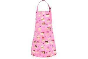 TOPWAYS Kids Aprons, Adjustable Children Chef Apron Outfit Costume with 2 Pockets, Kitchen Apron for Baking Cooking Painting