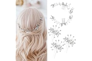 XFSRG 4 Pezzi Accessorio per Capelli da Sposa Pettini per Capelli da Sposa e Forcine a U con Strass Perla Nuziale Decorativo Cerchietto Festa di Nozze per Donne e Ragazze (Argento)