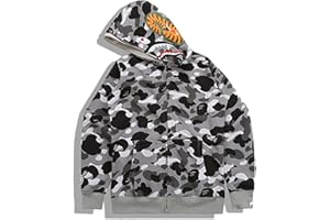 LIAOPUFUS Homme Shark Mouth Fashion Sweat à Capuche Zipper Manche Longue Hip Hop Street Wear Style Charnières Camouflage
