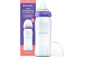 Lansinoh Glass Baby Bottle with NaturalWave Teat (240 ml), Anti-colic, Premium heat & thermal shock-resistant glass, Medium F