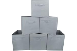 EZOWARE Confezione da 6 Cubi Portaoggetti Pieghevoli in tessuto, Contenitore con manico per Bambini cameretta o sala giochi Giocattoli Vestiti, 26.7 x 26.7 x 27.8 cm / Colore: Grigio