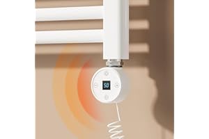 Heilmetz Elemento Riscaldante 1200W con Termostato per Scaldasalviette Elettrico Bagno, Termosifoni, Radiatore, con Temperatura Regolabile e Funzione Timer, Design Bianco