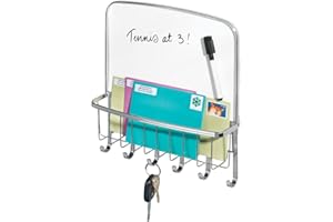 mDesign porte clés en métal – porte courrier avec surface de rangement pour lettres,etc. – patère murale avec ardoise et crochets à clés – argenté