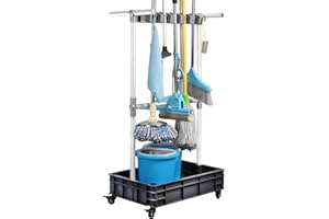 QTJH Porta mocio porta scopa per dispositivi di pulizia, carrello di pulizia mobile, risolve il problema di scope gocciolanti e pavimenti bagnati