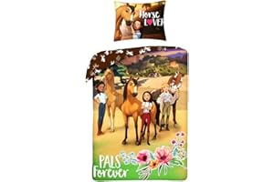 Halantex - SP-8321BL - Spirit Wild Horse Pals Forever, set copripiumino e federa double-face, 100% cotone, 2 pezzi, multicolore, 140 x 200 cm / 70 x 90 cm