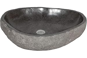 ‎LEBENSWOHNART LEBENSwohnART Waschbecken NATURSTEIN-XL ca. 45-55cm Flußstein Findling Aufsatzwaschbecken
