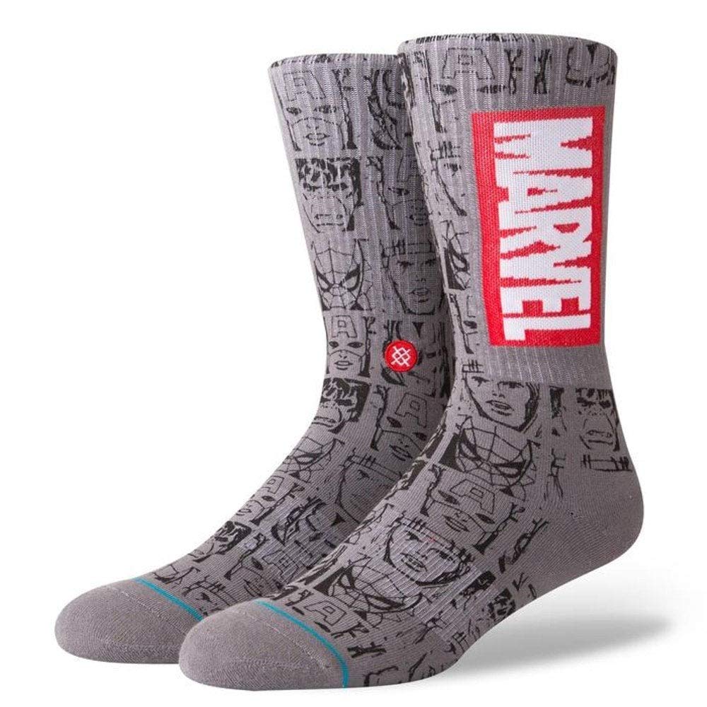 Haltung-Mens-Neue-Klassische-Crew-Komfort-Marvel-Icons-Socken-Grau
