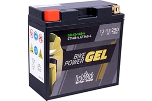 intAct - Bike-Power GEL12-14B-4, CT14B-4, GT14B-4, Batería de Moto 12V 12 Ah 250 A (EN), Batería de Gel de Moto sin Mantenimiento con un 30% más de Potencia de Arranque, para Scooters, Motos, quads