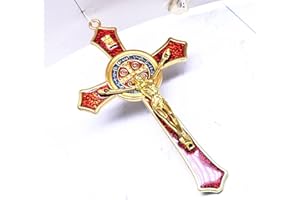 BRAVECOW Crocifisso vintage da parete, in legno e metallo, crocifisso con Gesù Santo religioso intagliato Cristo (rosso)